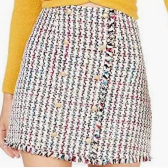 Leyden Tweed Houndstooth Raw Edge Skirt XS Multi - Picture 2 of 15